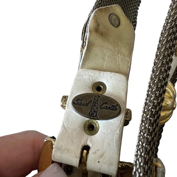 Vintage Sand Castle NY white leather belt studded studs embellished womens med - Picture 8 of 15